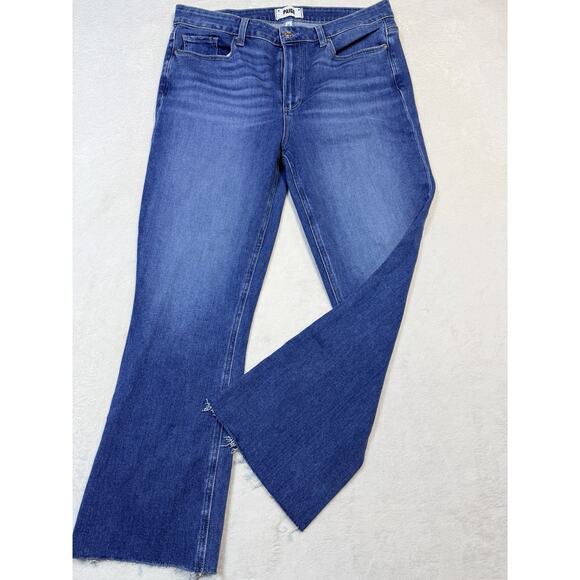 PAIGE Colette Crop Flare Jeans Slate Blue High Rise 90s Minimal Denim Size 32 - Picture 4 of 12